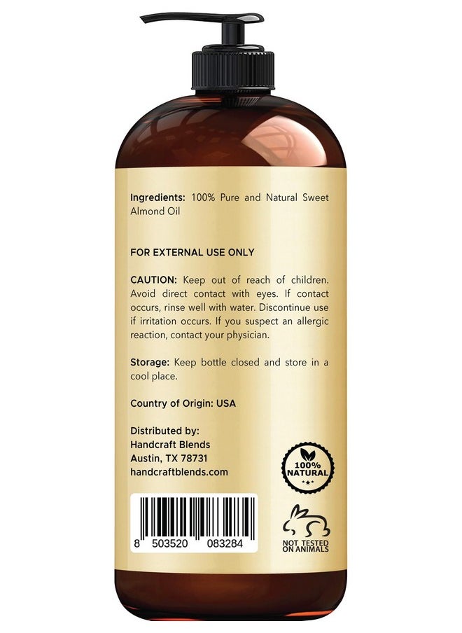 Sweet Almond Oil - 16 Fl Oz - 100% Pure And Natural - Premium Grade Oil For Skin And Hair - Carrier Oil - Hair And Body Oil - Massage Oil - Hexane-Free