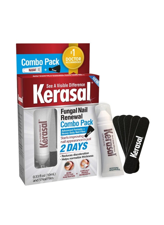 Nail Renewal And Nail File Combo Pack, Restores Appearance Of Discolored Or Damaged Nails, 5 Heavy Duty Nail Files, 0.33 Fl Oz, Clear