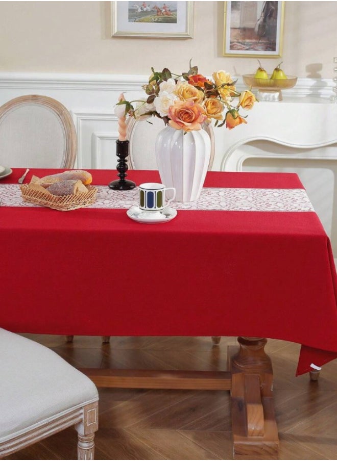 Waterproof Tablecloth Anti-scalding Waterproof and Oil-proof for Rectangle Table Wrinkle Free Stain Resistant PVC Table Cover For Home Kitchen Dinning Tabletop 140 x 200Cm Flower Pattern - Red