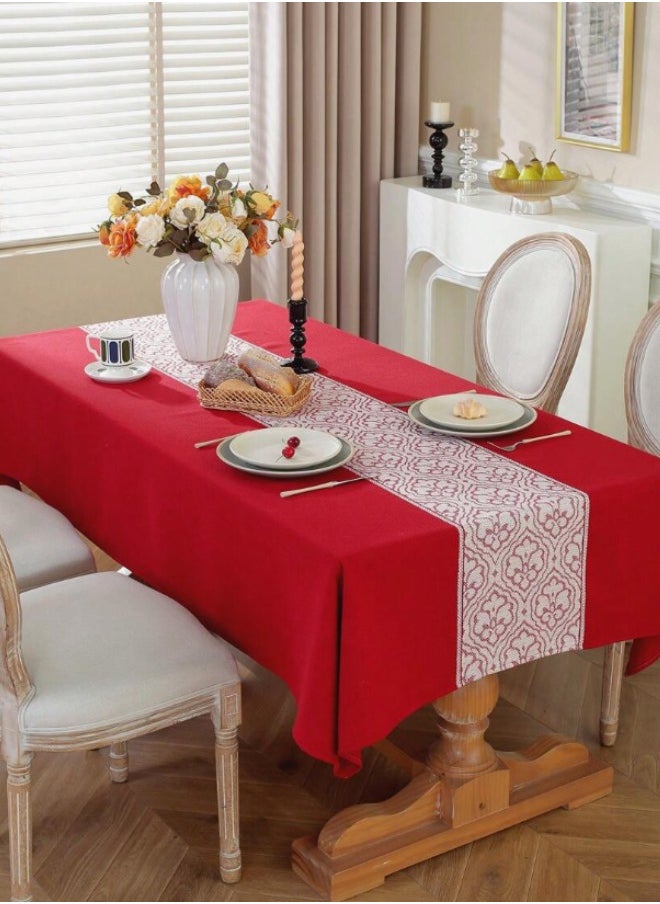 Waterproof Tablecloth Anti-scalding Waterproof and Oil-proof for Rectangle Table Wrinkle Free Stain Resistant PVC Table Cover For Home Kitchen Dinning Tabletop 140 x 200Cm Flower Pattern - Red