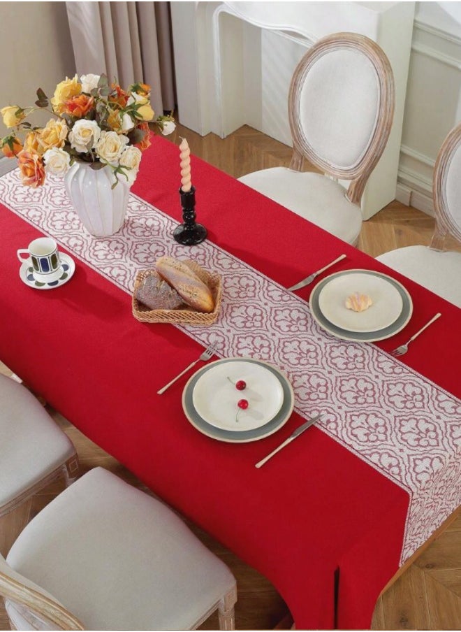 Waterproof Tablecloth Anti-scalding Waterproof and Oil-proof for Rectangle Table Wrinkle Free Stain Resistant PVC Table Cover For Home Kitchen Dinning Tabletop 140 x 200Cm Flower Pattern - Red