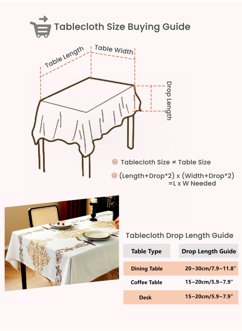 Cotton and Linen Rectangular Baroque Tablecloth,140X200cm Table Covers,Coffee Table Cloth, European Classical Luxury Style Light Brown,Baroque 3D Embroidery Pattern, High Gram Weight, Thick and Smoo