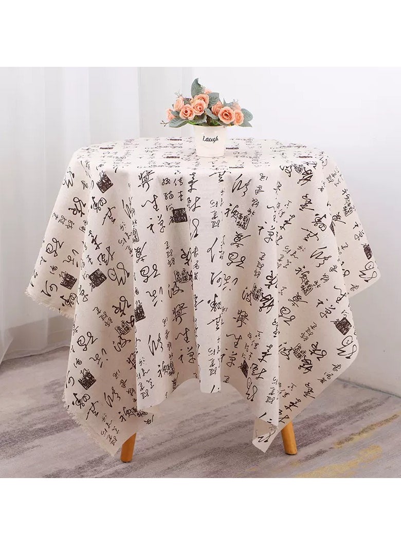 Oil-proof tablecloth, linen material, Chinese calligraphy style, 150*200cm, off-white