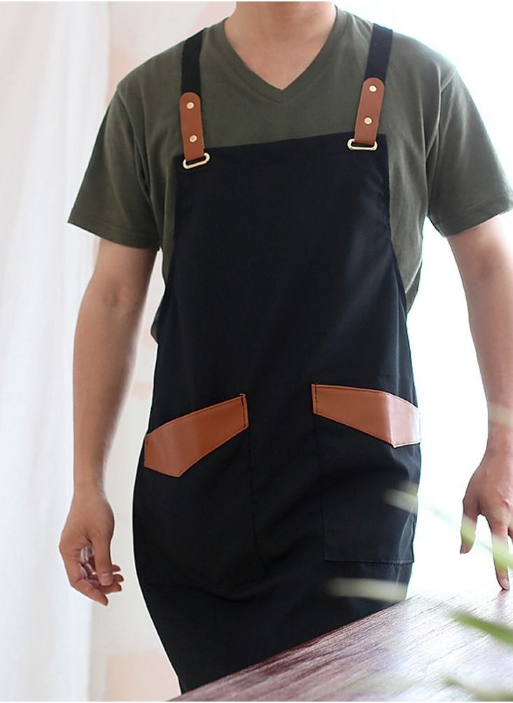 Work & Kitchen Apron With Two Pockets Dark Black