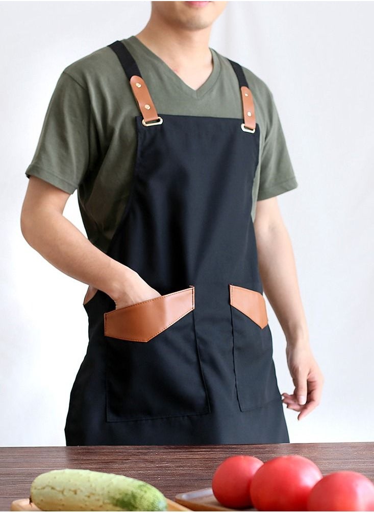 Work & Kitchen Apron With Two Pockets Dark Black