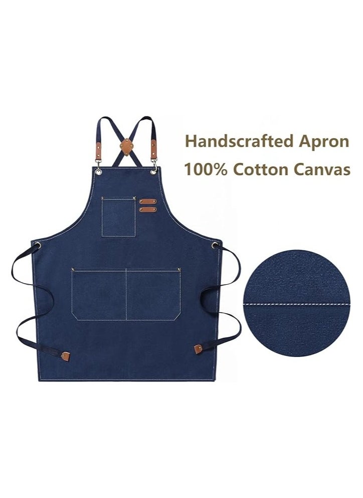 Chef Apron Waterproof  for Women and Men,Cotton Canvas Apron with Adjustable Straps and Large Pockets, for Kitchen Cooking Baking Hairstylist Woodworking Welding Carpenter Work Bib Painting Gardenin