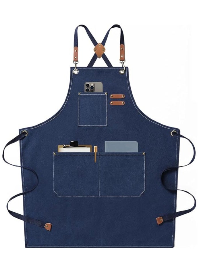 Chef Apron Waterproof  for Women and Men,Cotton Canvas Apron with Adjustable Straps and Large Pockets, for Kitchen Cooking Baking Hairstylist Woodworking Welding Carpenter Work Bib Painting Gardenin