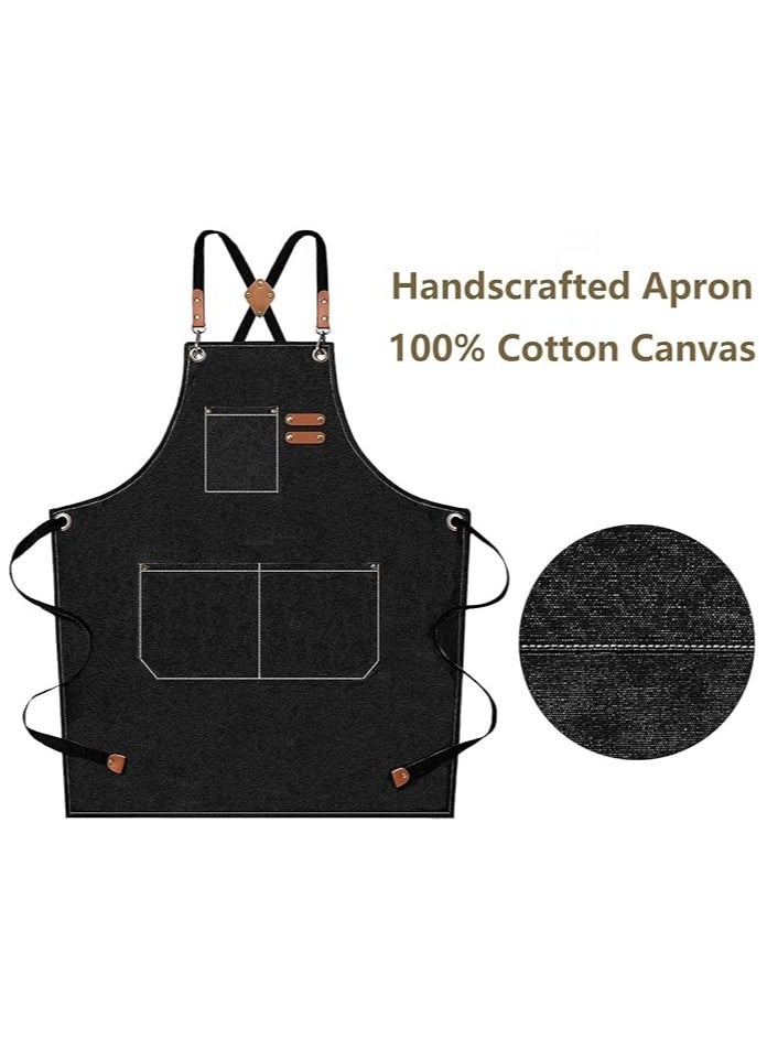 Chef Apron Waterproof  for Women and Men,Cotton Canvas Apron with Adjustable Straps and Large Pockets, for Kitchen Cooking Baking Hairstylist Woodworking Welding Carpenter Work Bib Painting Gardenin