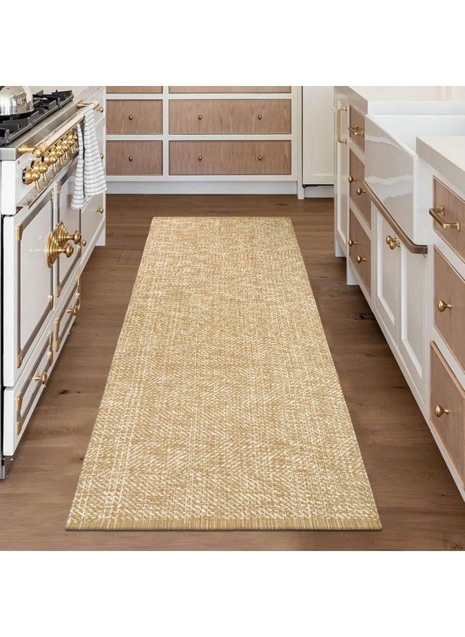 Washable Kitchen Runner Rug 2'X6', Cotton Woven Entryway Rug Tan Reversible Hallway Runner Rug, Modern Bathroom Rug Farmhouse Kitchen Rugs, Nursery Rug Long Carpet For Foyer