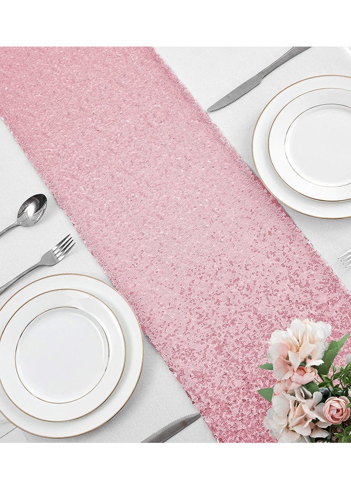 Sequin Embroidery Decorative Tablecloths, Wedding, Festival, Birthday, Dinner, Graduation Ceremony Decorations, Indoor and Outdoor Party Supplies for Home, Restaurants, Hotels, Cafes（30x275cm，Pink）