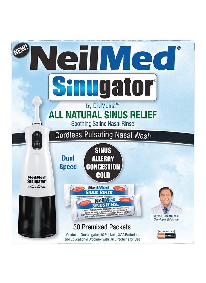 Sinugator Cordless Pulsating Nasal Irrigator (Dual Speed) With 30 Premixed Packets And 3 Aa Batteries - Black (Pack Of 1)