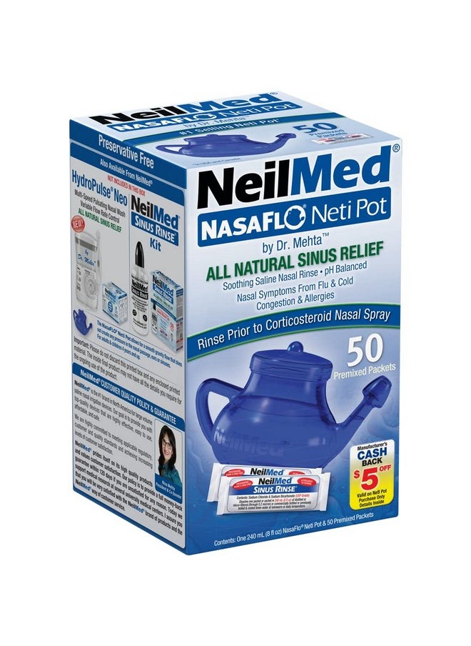 Nasaflo Unbreakable Neti Pot With 50 Premixed Packets