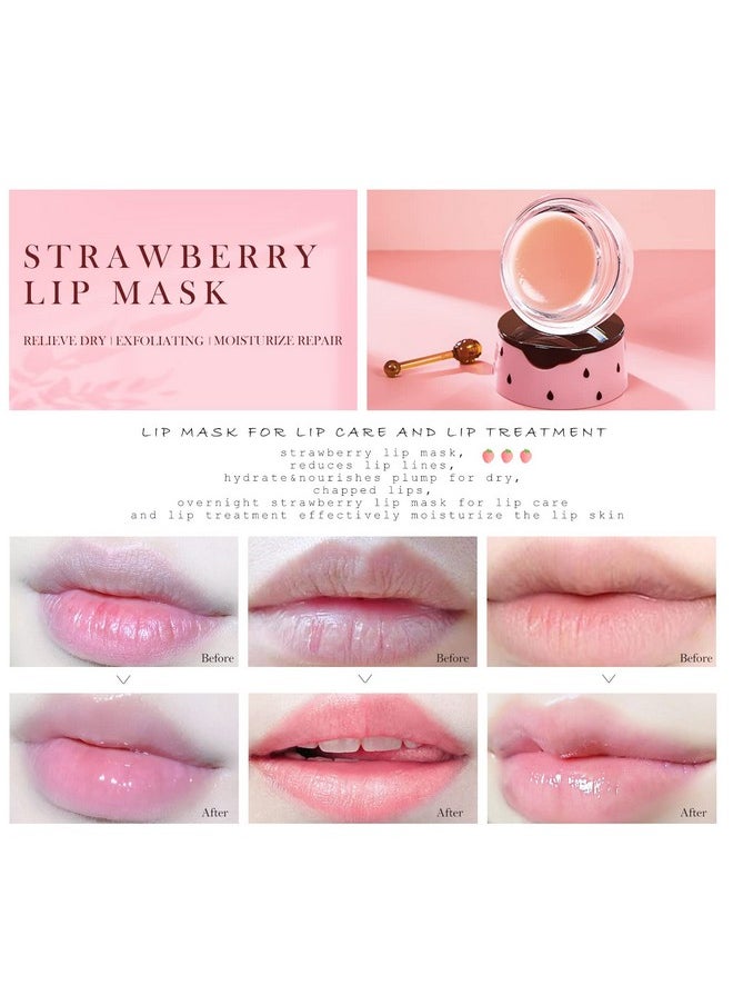 2Pcs Strawberry Lip Sleeping Mask,Bee Lip Balm Honey Pot, Bee Lip Honey Pot With Wand Nourishes Lips, Overnight Strawberry Propolis Honey Balm Lip Mask For Lip Care Moisturize Lip Skin