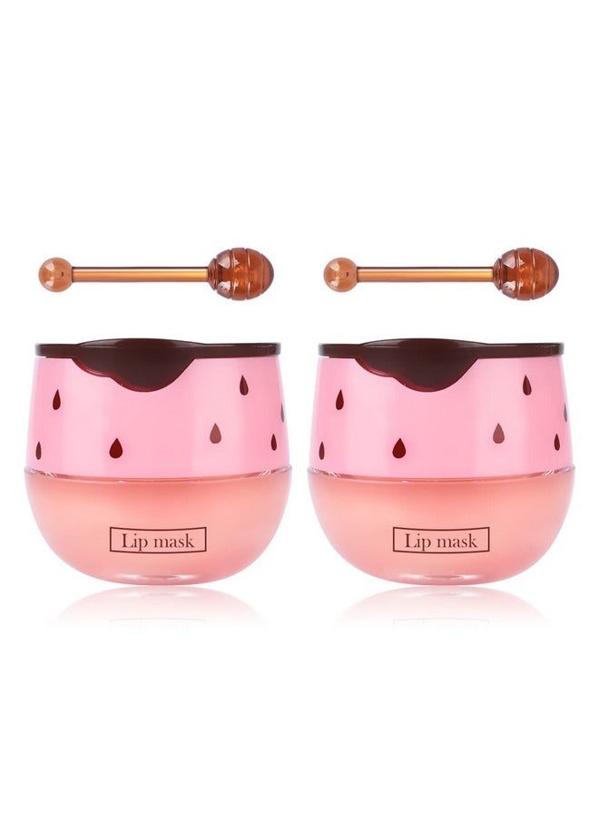 2Pcs Strawberry Lip Sleeping Mask,Bee Lip Balm Honey Pot, Bee Lip Honey Pot With Wand Nourishes Lips, Overnight Strawberry Propolis Honey Balm Lip Mask For Lip Care Moisturize Lip Skin
