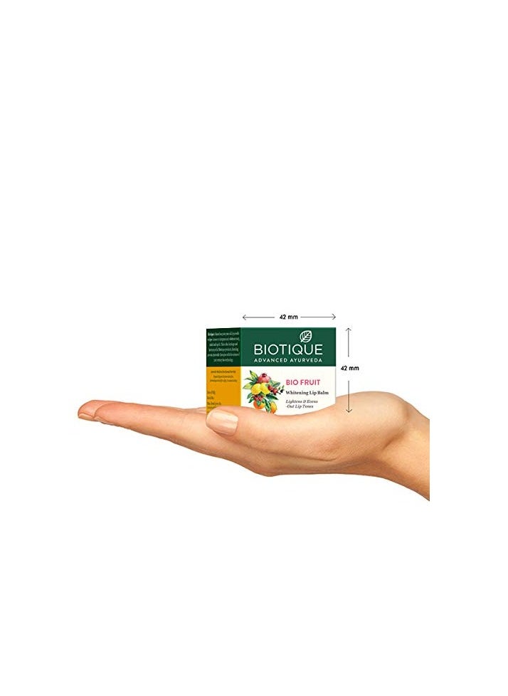 Biotique Fruit Whitening/Brightening Lip Balm | Hydrated and Nourishing Lips| Visibly Lighter Lips | Evens Out Lip Tone | De-pigmentation Balm |100% Botanical Extracts| All Skin Types | 12G
