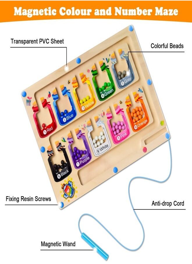 Magnetic Color and Number Maze for 3-5 Year Old Boys and Girls - Wooden Toddler Puzzle Board for Learning, Counting, and Fine Motor Skills Development