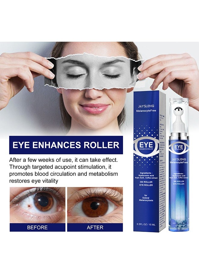 Eye Enhancing Roller, with Hyaluronic Acid, Kojic Acid, Coffee Extract Eye Serum for Puffy Eyes and Dark Circles, Relieve Eye Fatigue, Lift Firm and Reduce Wrinkles and Fine Lines 15ML