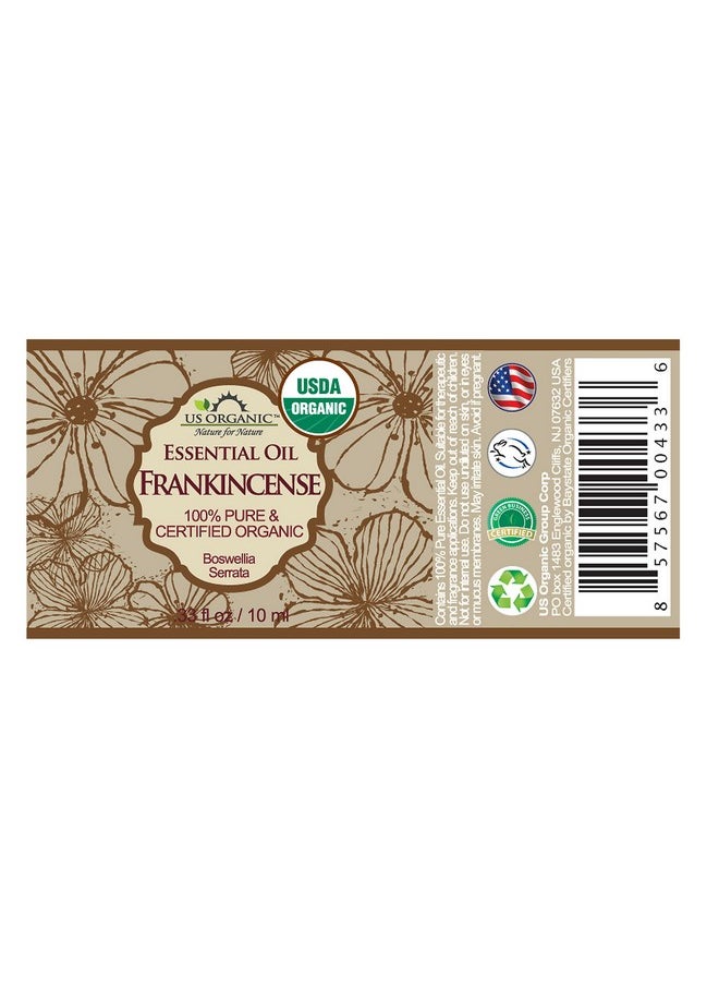 100% Pure Frankincense Essential Oil, Usda Certified Organic, Steam Distilled, Boswellia Serrata, Sourced From India, Topically Or In Diffuser, Perfect For Aging Skin, All Skin Type (10 Ml)