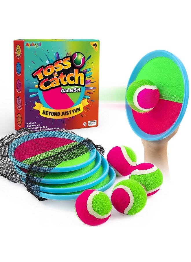 Toss And Catch Ball Set Beach Toys Pool Toys Outdoor Games Outdoor Toys Yard Games Easter Toys Gifts For Kids Ball And Catch Game With 4 Paddles And 4 Balls [Upgraded Version]