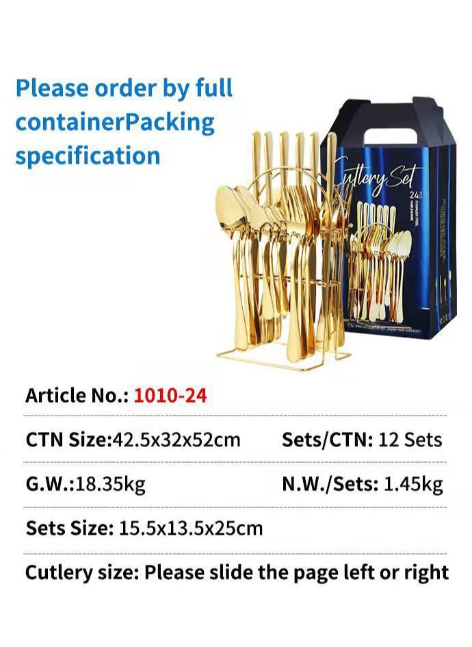 24-Piece Stainless Steel Cutlery Set with Storage Holder GoldComes with gift box packaging