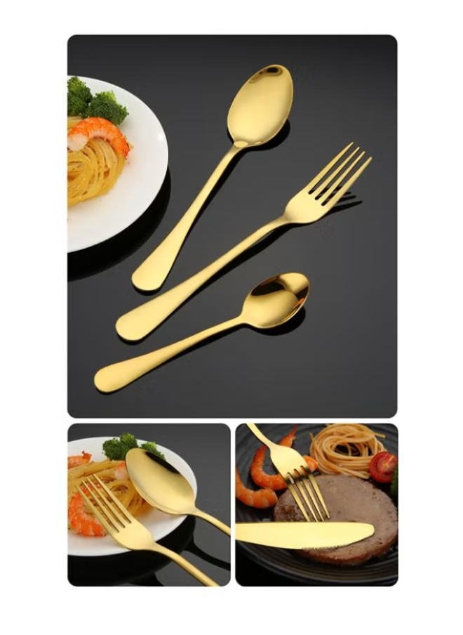 24-Piece Stainless Steel Cutlery Set Golden Kitchen Utensils Set Tableware Set For Home Kitchen Restaurant Hotel Gatherings Picnic Dining