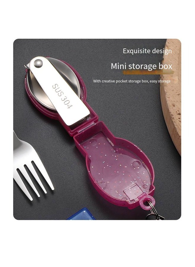 Portable 3-Piece Foldable Cutlery Set with Case, Stainless Steel Spoon and Fork for Travel, Camping, and Outdoor Activities