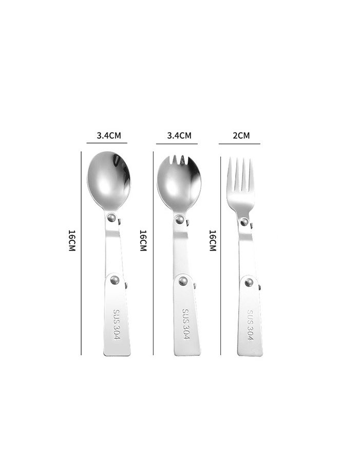 Portable 3-Piece Foldable Cutlery Set with Case, Stainless Steel Spoon and Fork for Travel, Camping, and Outdoor Activities