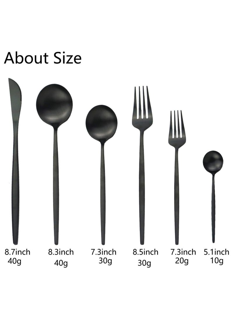 30-Piece Stainless Steel Knife Fork Spoon Full Set Black for Home Office Restaurant Hotel ,Dishwasher Safe