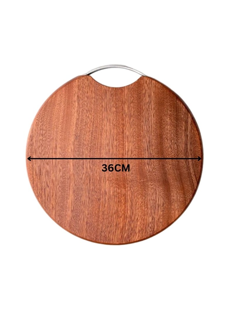 Round Wood Cutting Board, 36cm Diameter, One Piece, No Glue, Non-Toxic, Thick Hardwood