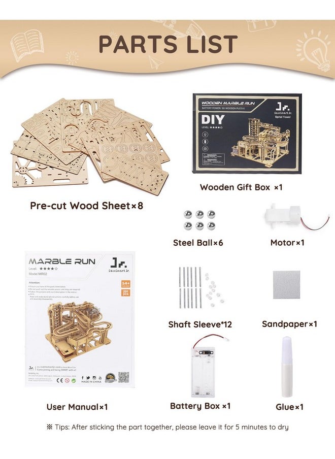 3D Wooden Puzzles For Adults, 225 Pcs Marble Run Wood To Build, Electric Driven Mechanical Model Building Kit, Diy Gift For Aged 14+, Roller Coaster