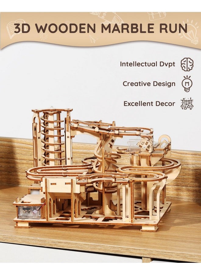 3D Wooden Puzzles For Adults, 225 Pcs Marble Run Wood To Build, Electric Driven Mechanical Model Building Kit, Diy Gift For Aged 14+, Roller Coaster