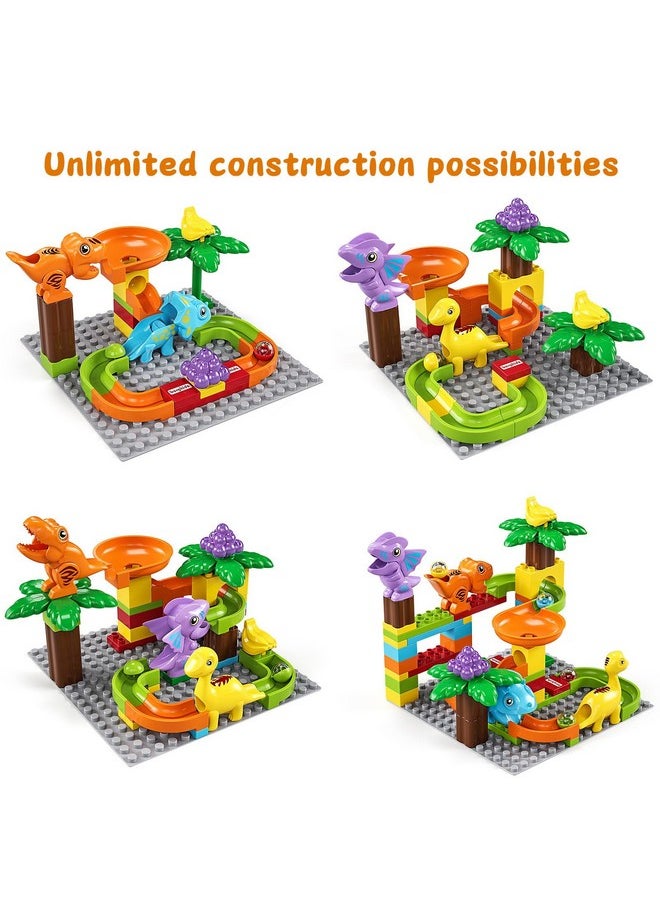 Kid Marble Run Building Blocks Dinosaur, Montessori Learning Stem Toy Bricks Maze Puzzle Set Race Track Compatible With Major Brands For Age 3 4 5 6 7 8+ Boys Girls Gift 67Pcs