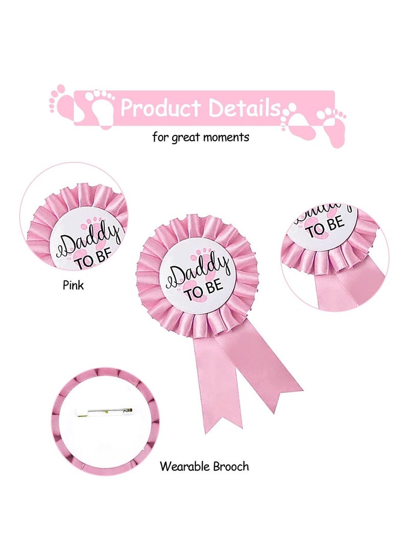 Baby Shower Sash 2 PCS Mommy to be and Daddy to Be Tinplate Badge Pin Set New Daddy Mom Gifts for Party Celebration Pink