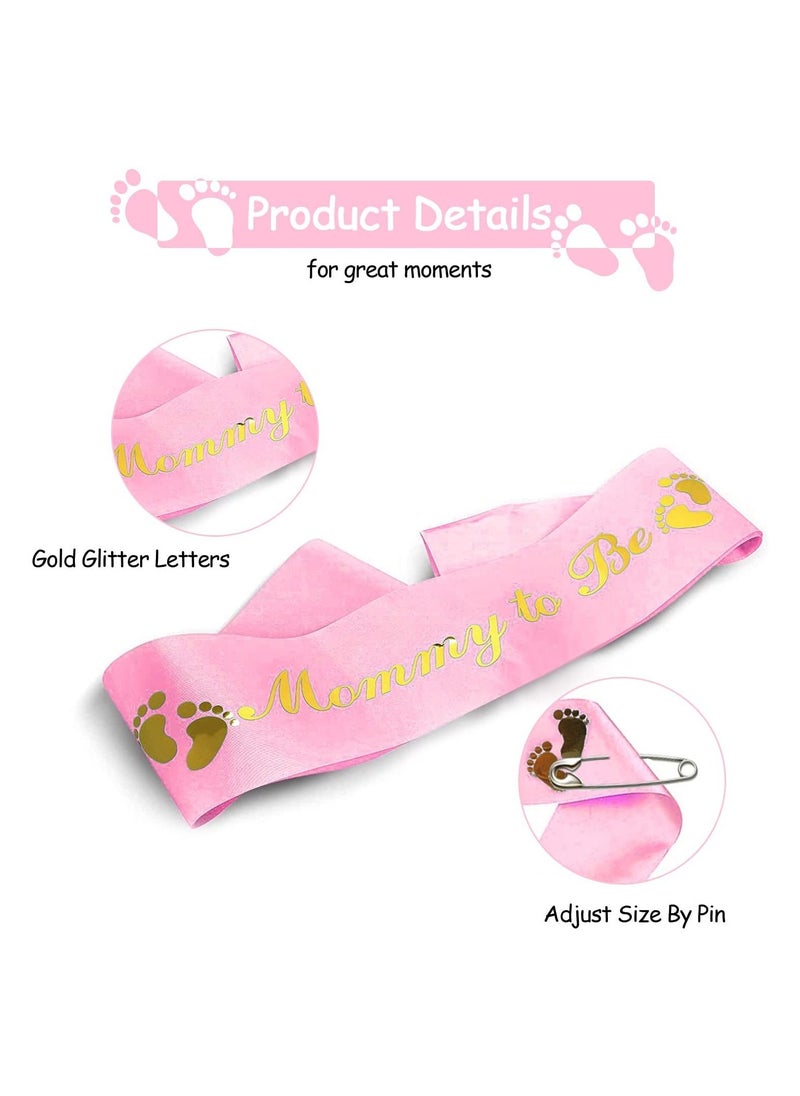 Baby Shower Sash 2 PCS Mommy to be and Daddy to Be Tinplate Badge Pin Set New Daddy Mom Gifts for Party Celebration Pink