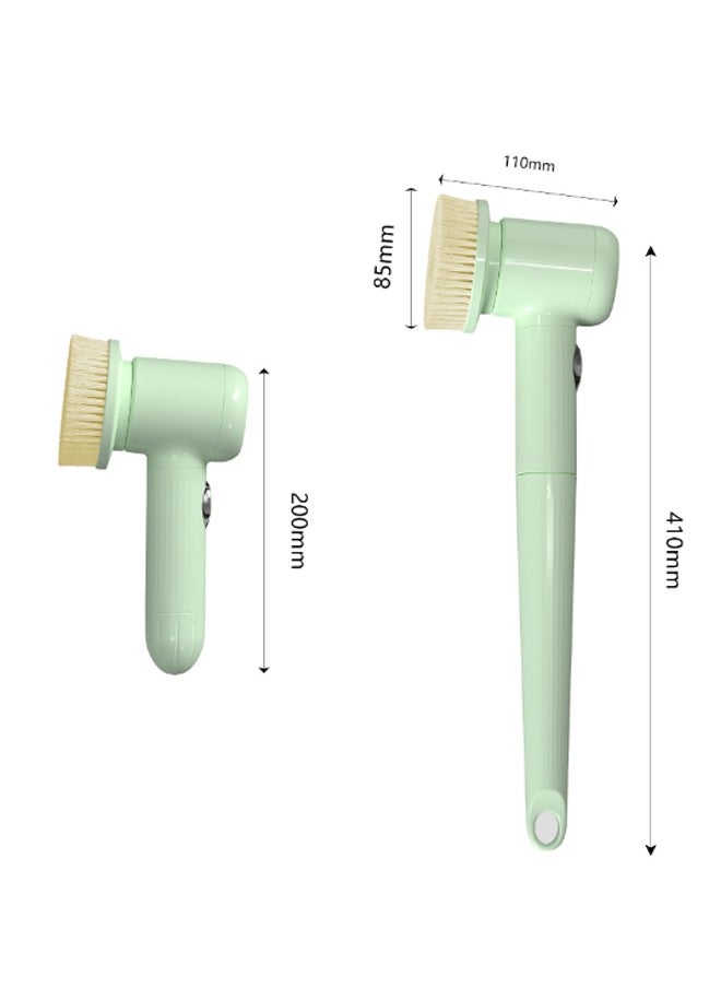 Multi-functional electric bathing brush, perfect for lazy bathing. It features back massage and scrubbing functions, with a long handle for easy use. USB rechargeable and stylish in green.