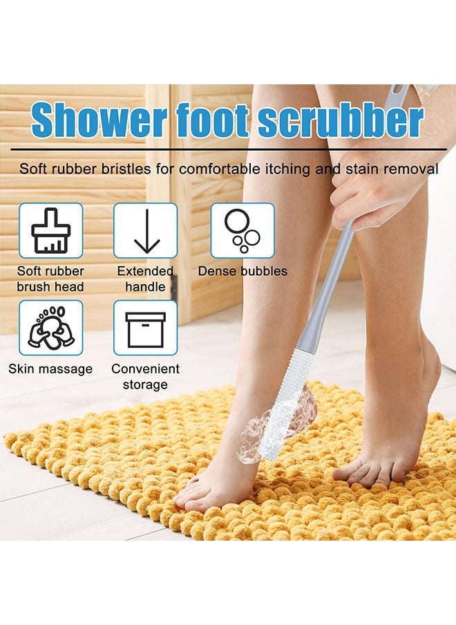 Soft silicone foot washing brush, 40cm toe gap cleaning brush, shower brush with long handle, toe washer for the shower, foot brush with brush heads in two sizes