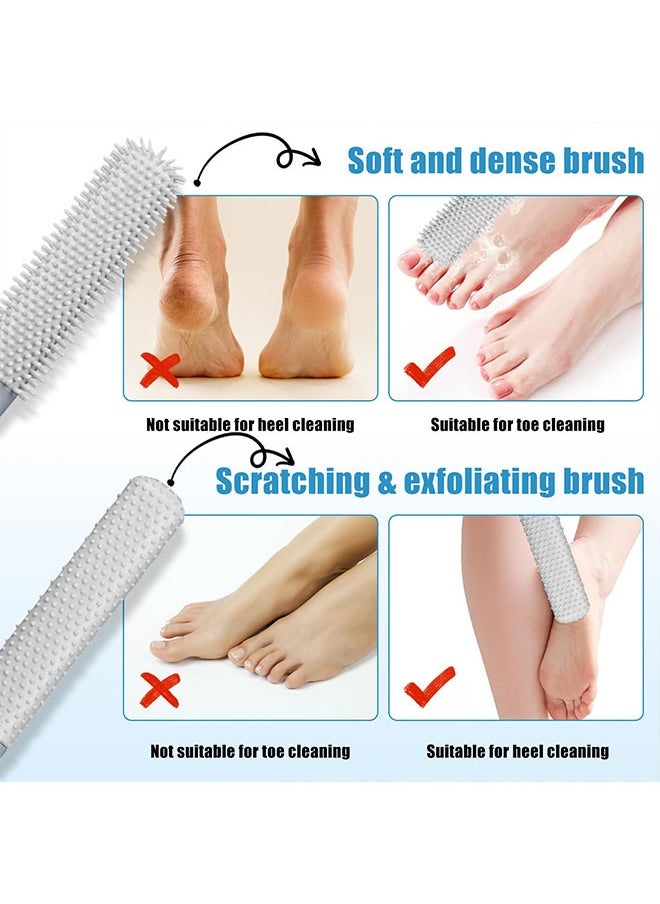 Soft silicone foot washing brush, 40cm toe gap cleaning brush, shower brush with long handle, toe washer for the shower, foot brush with brush heads in two sizes
