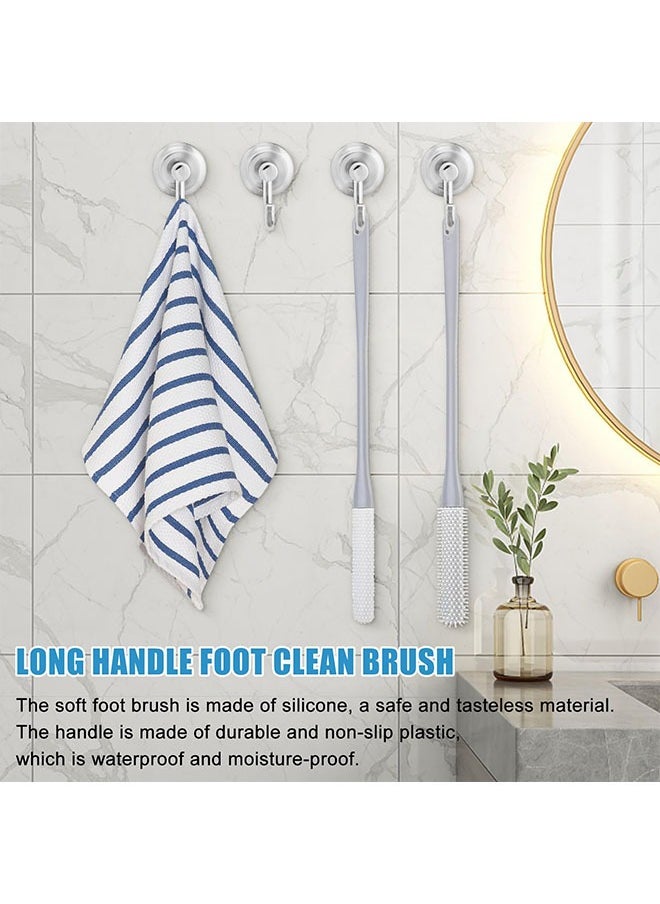Soft silicone foot washing brush, 40cm toe gap cleaning brush, shower brush with long handle, toe washer for the shower, foot brush with brush heads in two sizes