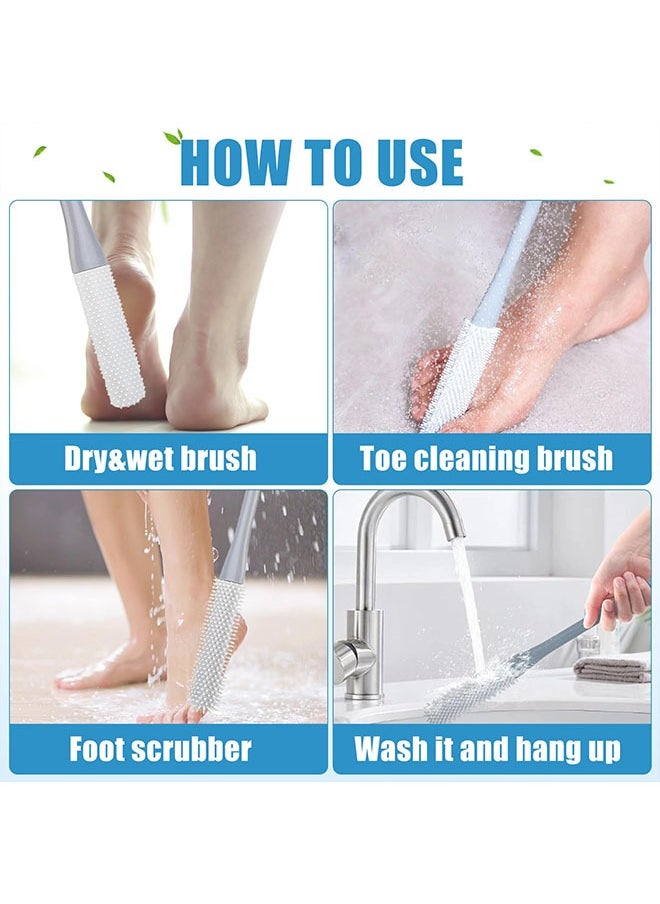 Soft silicone foot washing brush, 40cm toe gap cleaning brush, shower brush with long handle, toe washer for the shower, foot brush with brush heads in two sizes