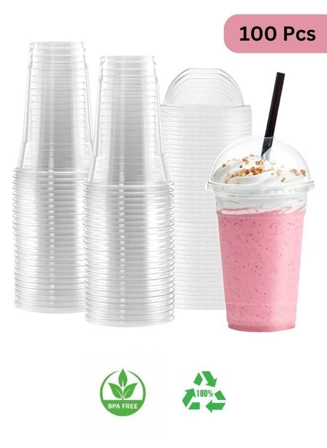 Disposable Cups 16Oz With Dome Lid for Cold Drinks Dessert Milkshake Juice Iced Coffee Slush and Smoothies Pack Of 100