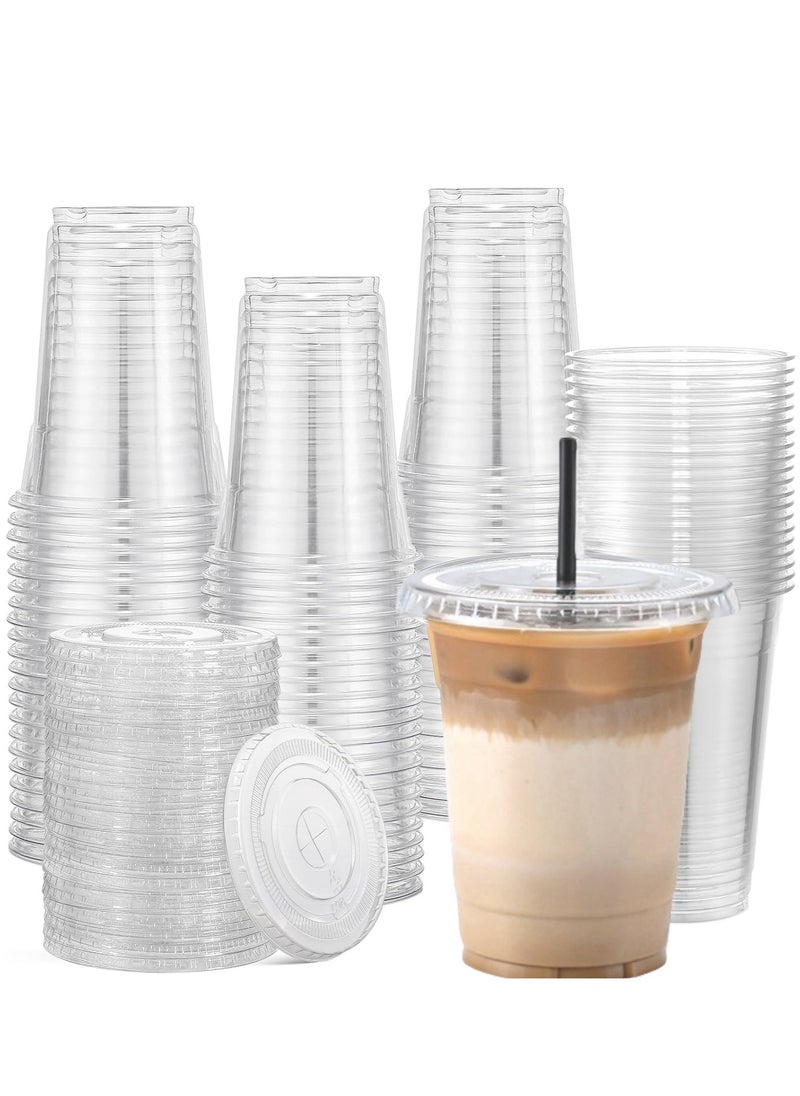 【50 Pack】 12oz Clear Plastic Cups With Flat Lids u0026 Straws - Disposable Clear Drinking Cups For Iced Coffee, Cold Drinks, Milkshakes, and Smoothies