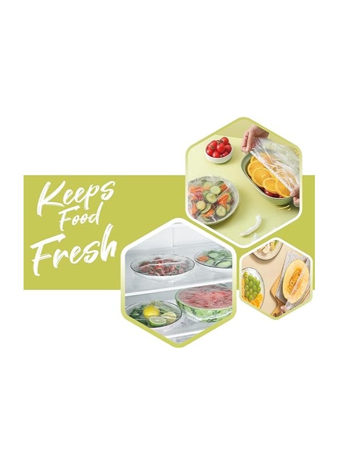 PESCADOR Elastic Food Storage Disposable Covers, Clear Reusable Plastic Sealing Bags, Universal Kitchen Wrap Seal Caps for Preservation Fresh with Fruit, Vegetable and Meat (Clear, 220 Count)