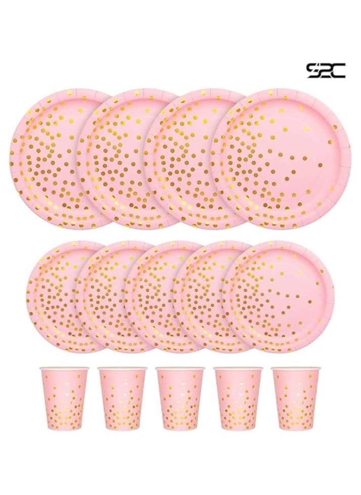 S2C 175 Pcs Serves 25 Heavy Duty Pink Gold Disposable Party Supplies With Paper Party Plates, Napkins, Cups, Spoons, Forks For Wedding, Birthday, Anniversary, Graduation Dinnerware Set (PINK GOLD)