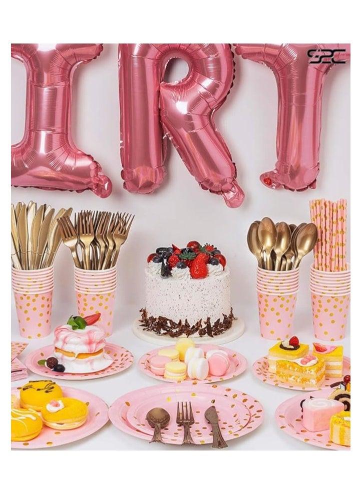 S2C 175 Pcs Serves 25 Heavy Duty Pink Gold Disposable Party Supplies With Paper Party Plates, Napkins, Cups, Spoons, Forks For Wedding, Birthday, Anniversary, Graduation Dinnerware Set (PINK GOLD)