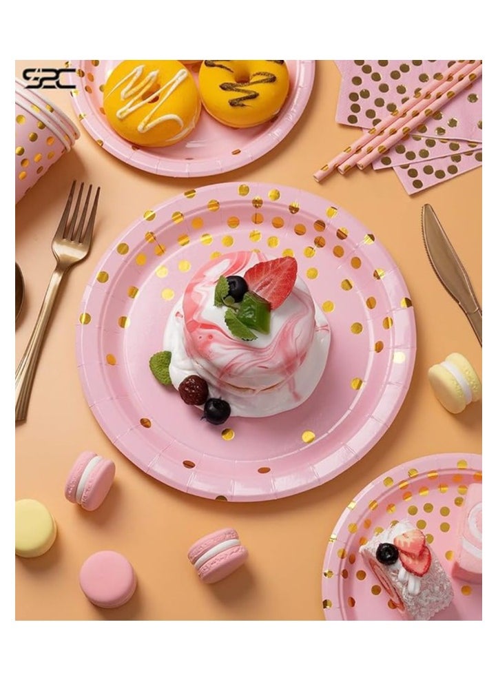 S2C 175 Pcs Serves 25 Heavy Duty Pink Gold Disposable Party Supplies With Paper Party Plates, Napkins, Cups, Spoons, Forks For Wedding, Birthday, Anniversary, Graduation Dinnerware Set (PINK GOLD)