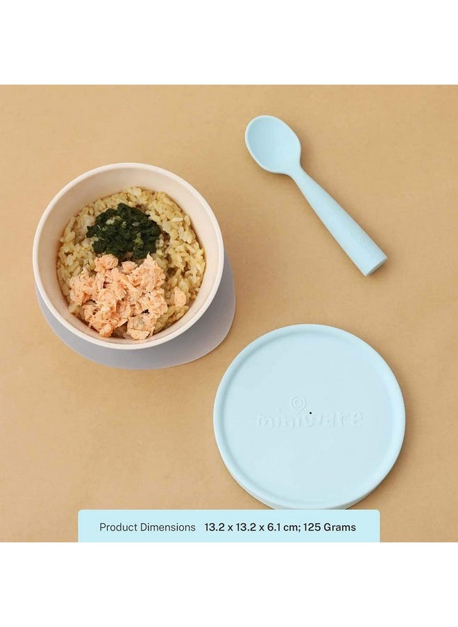 First Bites Set With Cereal Bowl, Detachable Suction Foot, And Training Spoon For Baby Toddler Kids - Promotes Self Feeding | Eco-Friendly And Bpa Free | Dishwasher Safe (Vanilla & Aqua)