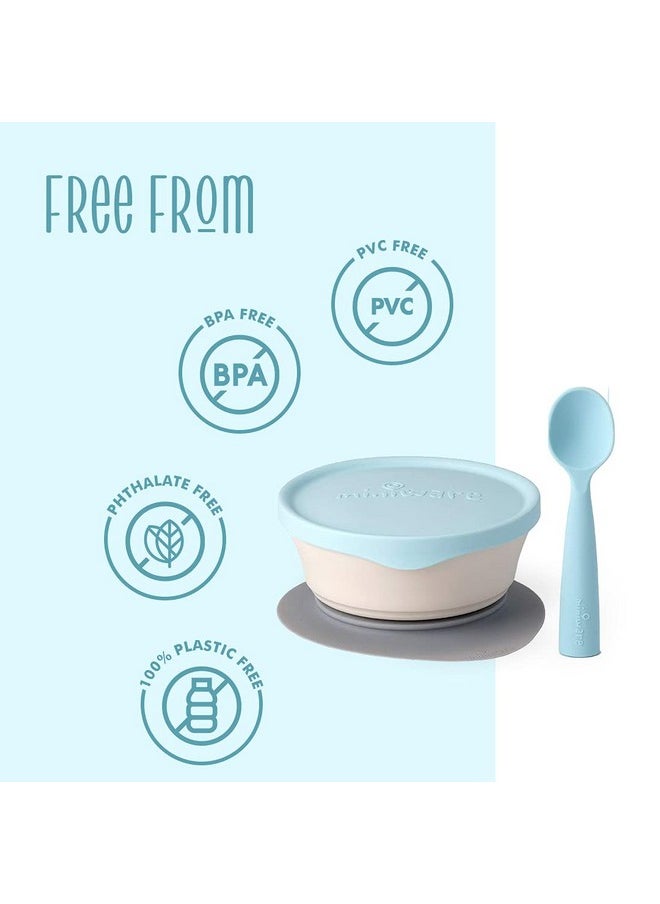 First Bites Set With Cereal Bowl, Detachable Suction Foot, And Training Spoon For Baby Toddler Kids - Promotes Self Feeding | Eco-Friendly And Bpa Free | Dishwasher Safe (Vanilla & Aqua)