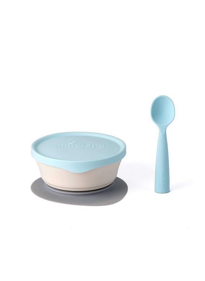 First Bites Set With Cereal Bowl, Detachable Suction Foot, And Training Spoon For Baby Toddler Kids - Promotes Self Feeding | Eco-Friendly And Bpa Free | Dishwasher Safe (Vanilla & Aqua)