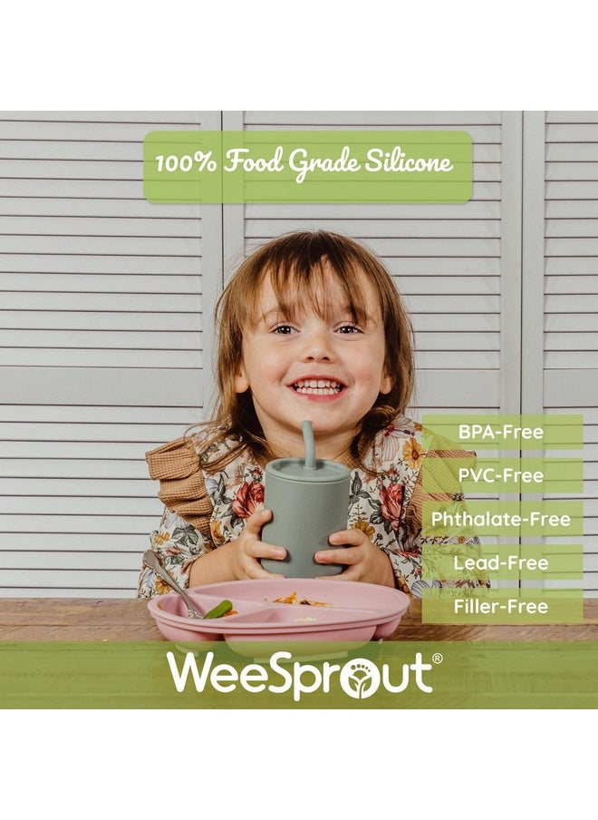 Silicone Baby Cups With Straws And Lids, 4 & 8 Oz Options, Set Of 2, Food Grade Toddler Training Container, Built In Straw Stoppers, Measurement Markings, Dishwasher Safe + Straw Cleaner