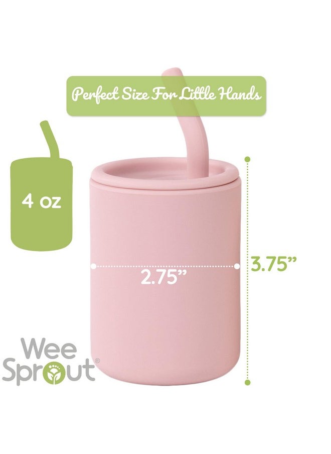 Silicone Baby Cups With Straws And Lids, 4 & 8 Oz Options, Set Of 2, Food Grade Toddler Training Container, Built In Straw Stoppers, Measurement Markings, Dishwasher Safe + Straw Cleaner